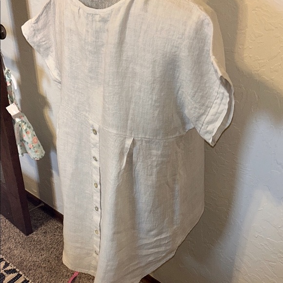 TERZO MILLENNIO Elegant Light taupe Pure Linen Top. From Italy. Sz. Small loose - Picture 8 of 14
